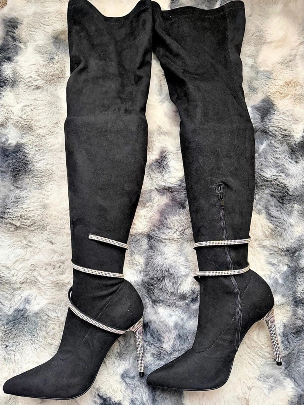Black Rhinestone Over-the-Knee Boots US 7
